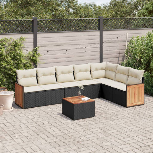 Ensemble de canapés de jardin 8 pièces avec coussins, en polyrotin noir