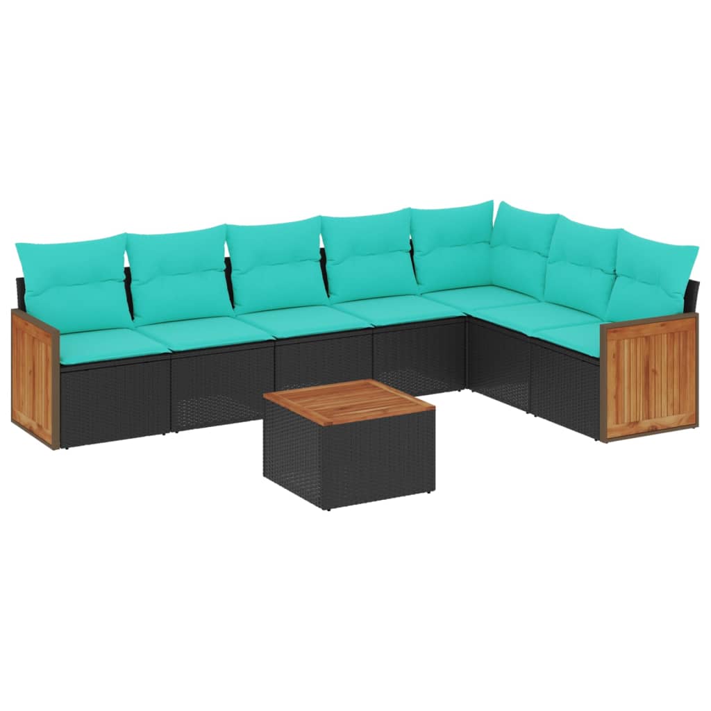 8-teiliges Gartensofa-Set mit Kissen, schwarzes Polyrattan