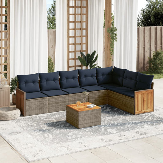 8-teiliges Gartensofa-Set mit Kissen, grau, Polyrattan