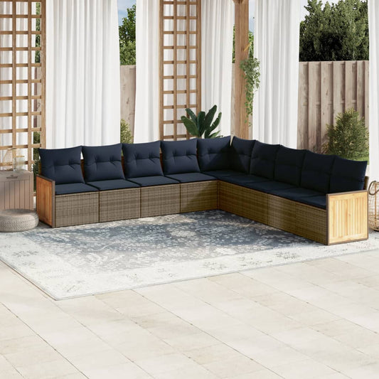9-teiliges Gartensofa-Set mit Kissen, grau, Polyrattan