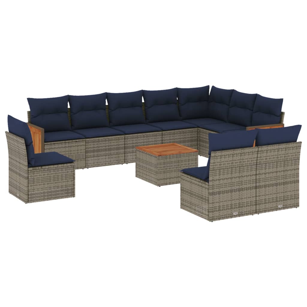 11-teiliges Gartensofa-Set mit Kissen, grau, Polyrattan