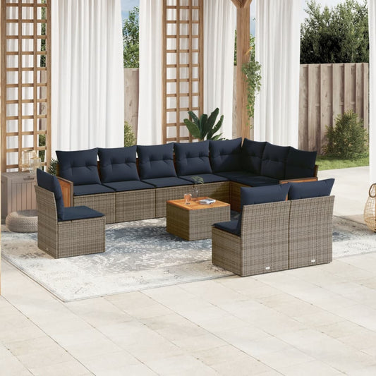 11-teiliges Gartensofa-Set mit Kissen, grau, Polyrattan