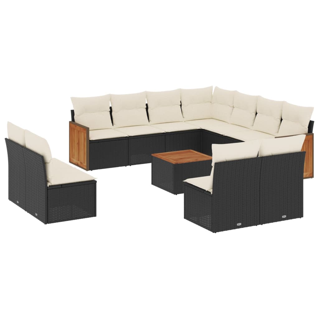 12-tlg. Garten-Sofagarnitur mit Kissen Schwarz Poly Rattan