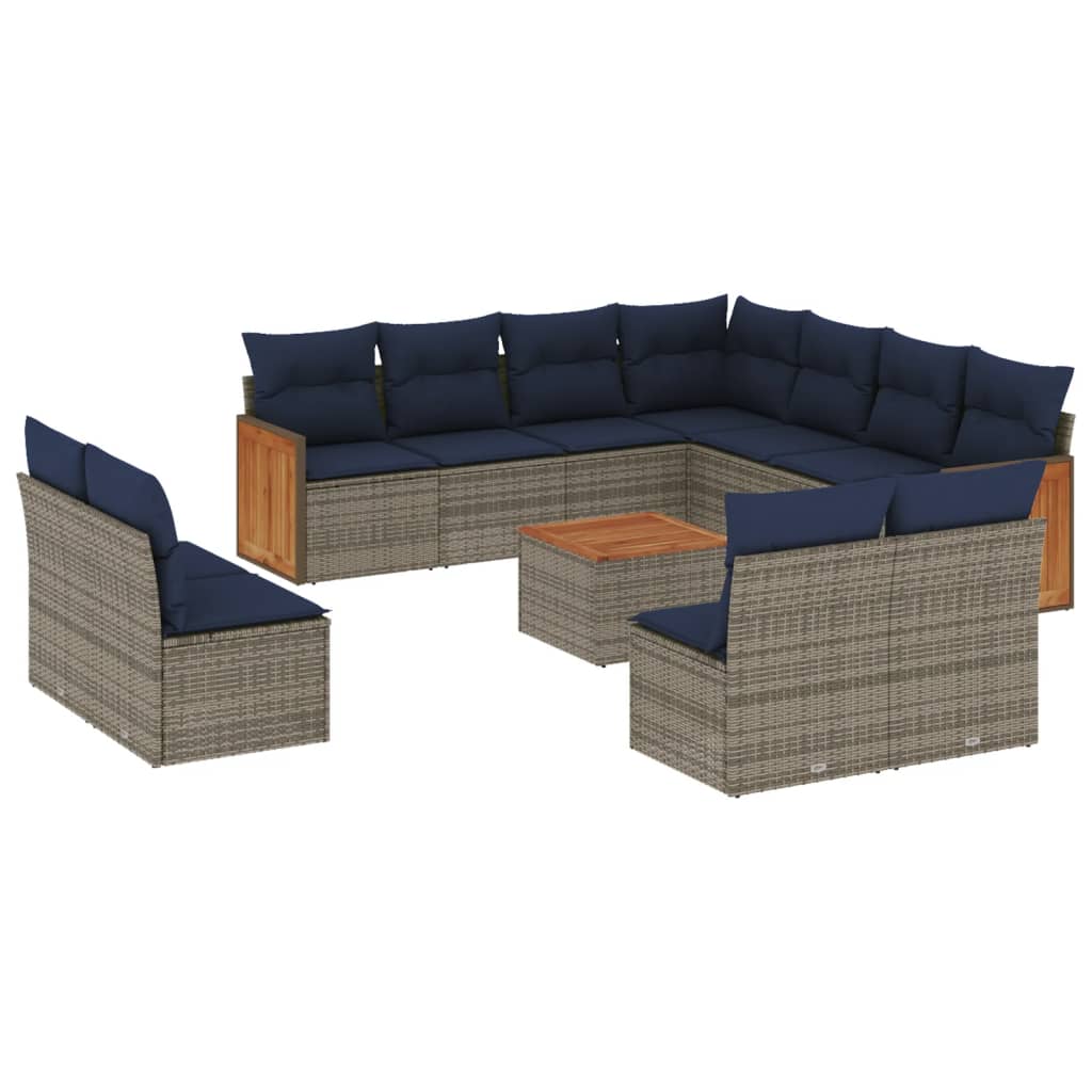 12-teiliges Gartensofa-Set mit Kissen, grau, Polyrattan