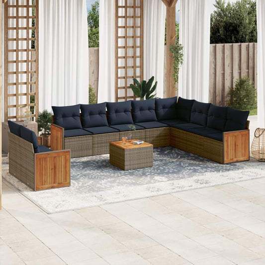 11-teiliges Gartensofa-Set mit Kissen, grau, Polyrattan