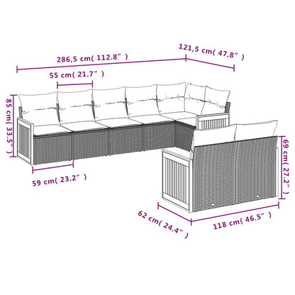 8-tlg. Garten-Sofagarnitur mit Kissen Schwarz Poly Rattan