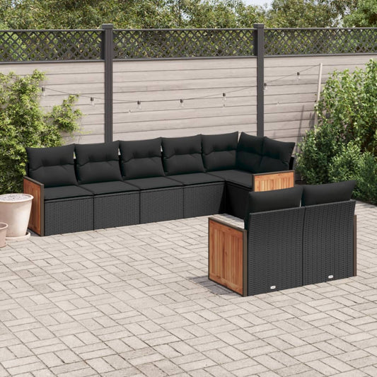 Ensemble de canapés de jardin 8 pièces avec coussins, en polyrotin noir