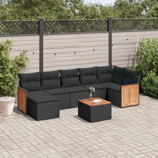 Ensemble de canapés de jardin 8 pièces avec coussins, en polyrotin noir