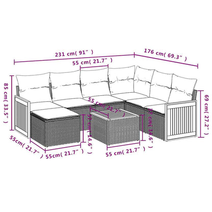 8-tlg. Garten-Sofagarnitur mit Kissen Schwarz Poly Rattan