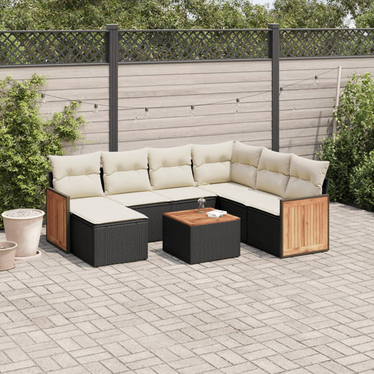 Ensemble de canapés de jardin 8 pièces avec coussins, en polyrotin noir