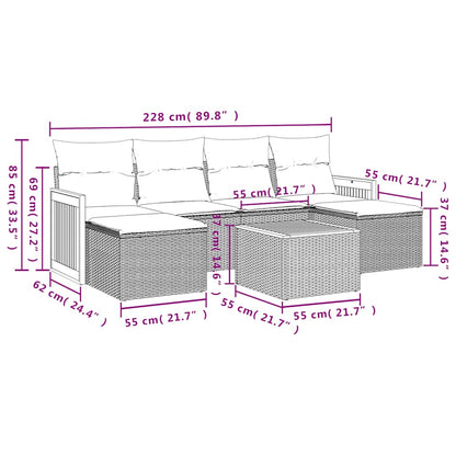 7-tlg. Garten-Sofagarnitur mit Kissen Schwarz Poly Rattan