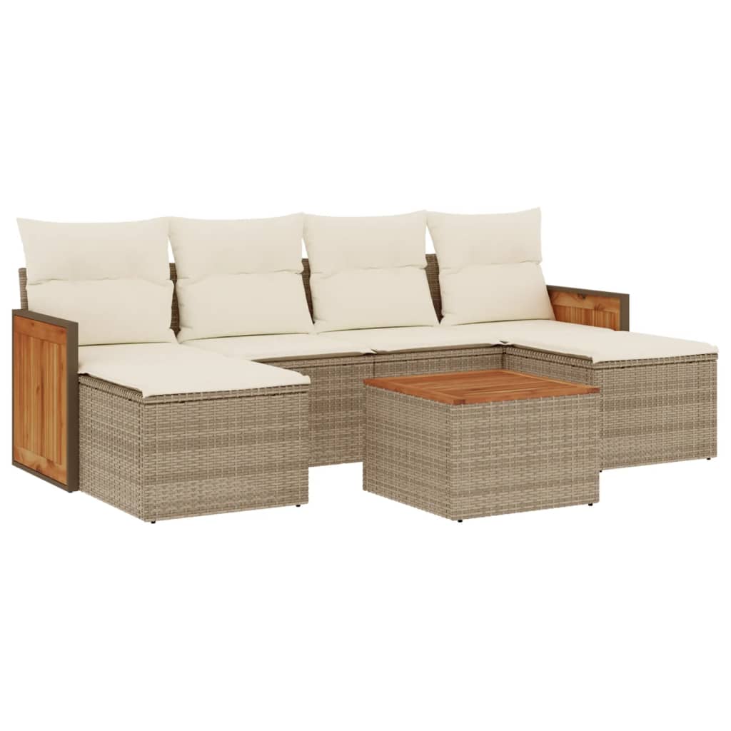 7-tlg. Garten-Sofagarnitur mit Kissen Beige Poly Rattan