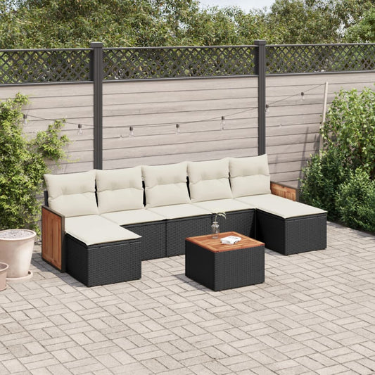 Ensemble de canapés de jardin 8 pièces avec coussins, en polyrotin noir