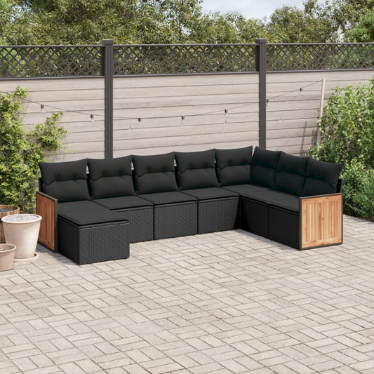 Ensemble de canapés de jardin 8 pièces avec coussins, en polyrotin noir