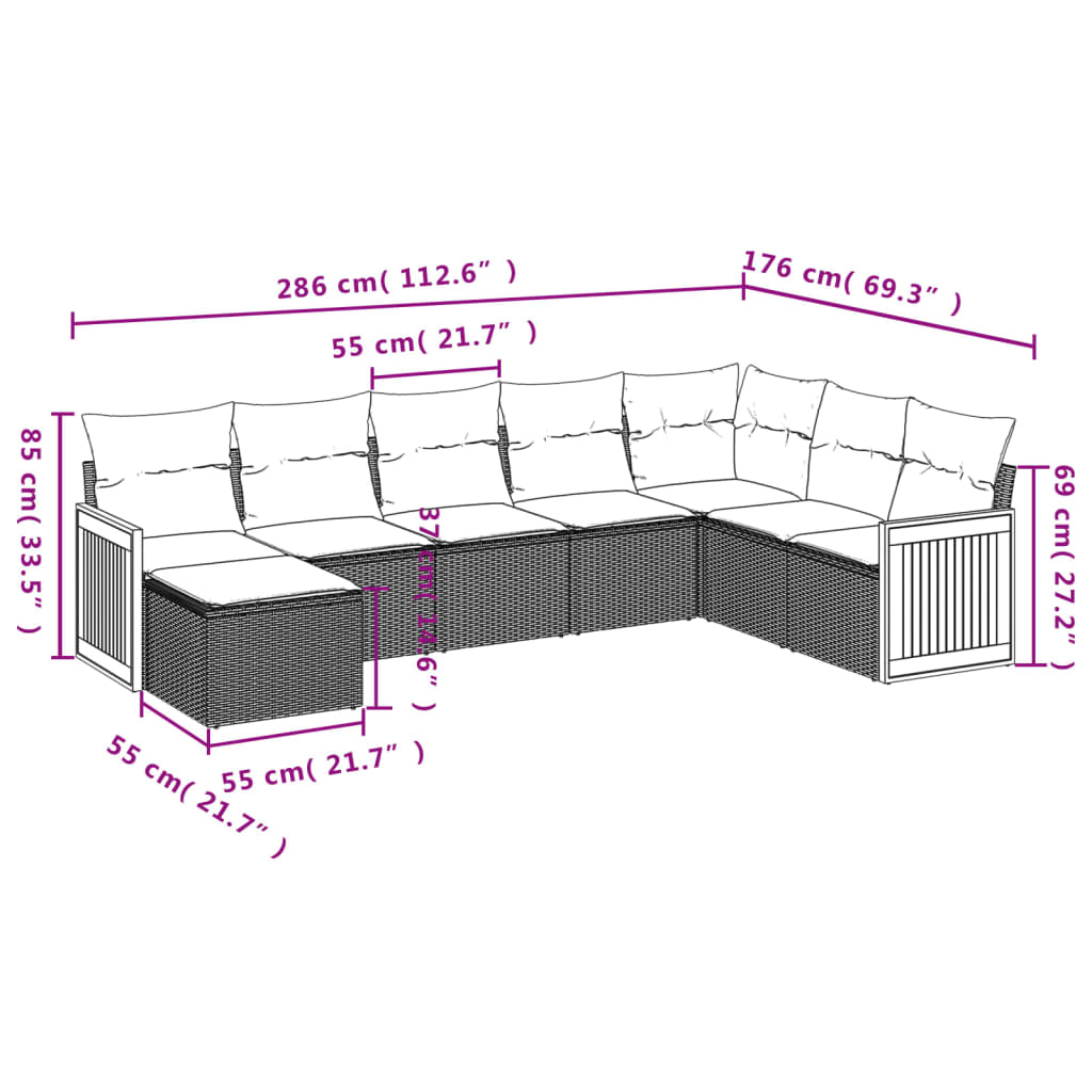 8-tlg. Garten-Sofagarnitur mit Kissen Beige Poly Rattan