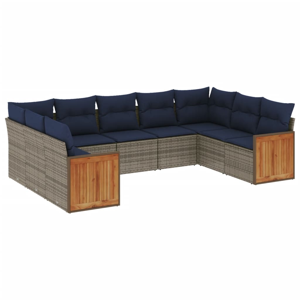 9-teiliges Gartensofa-Set mit Kissen, grau, Polyrattan