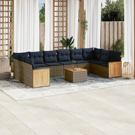 11-teiliges Gartensofa-Set mit Kissen, grau, Polyrattan