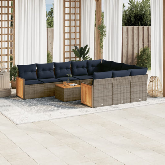 11-teiliges Gartensofa-Set mit Kissen, grau, Polyrattan