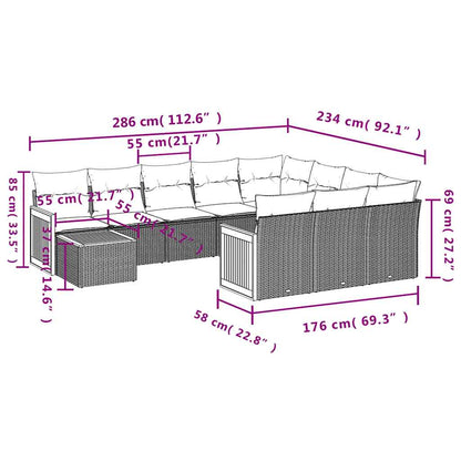 11-tlg. Garten-Sofagarnitur mit Kissen Schwarz Poly Rattan