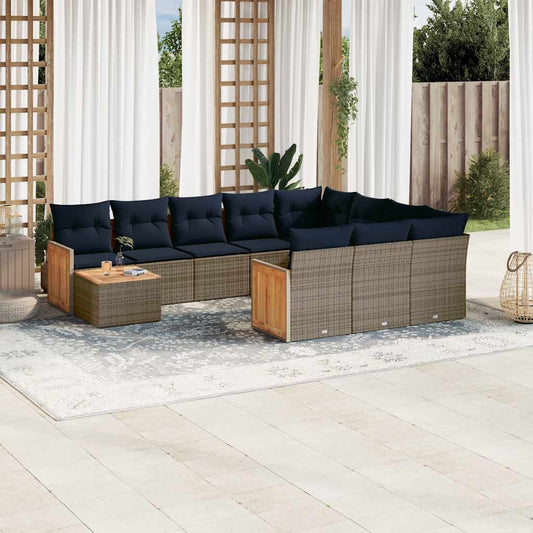 11-teiliges Gartensofa-Set mit Kissen, grau, Polyrattan