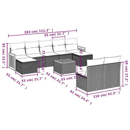 10-tlg. Garten-Sofagarnitur mit Kissen Schwarz Poly Rattan