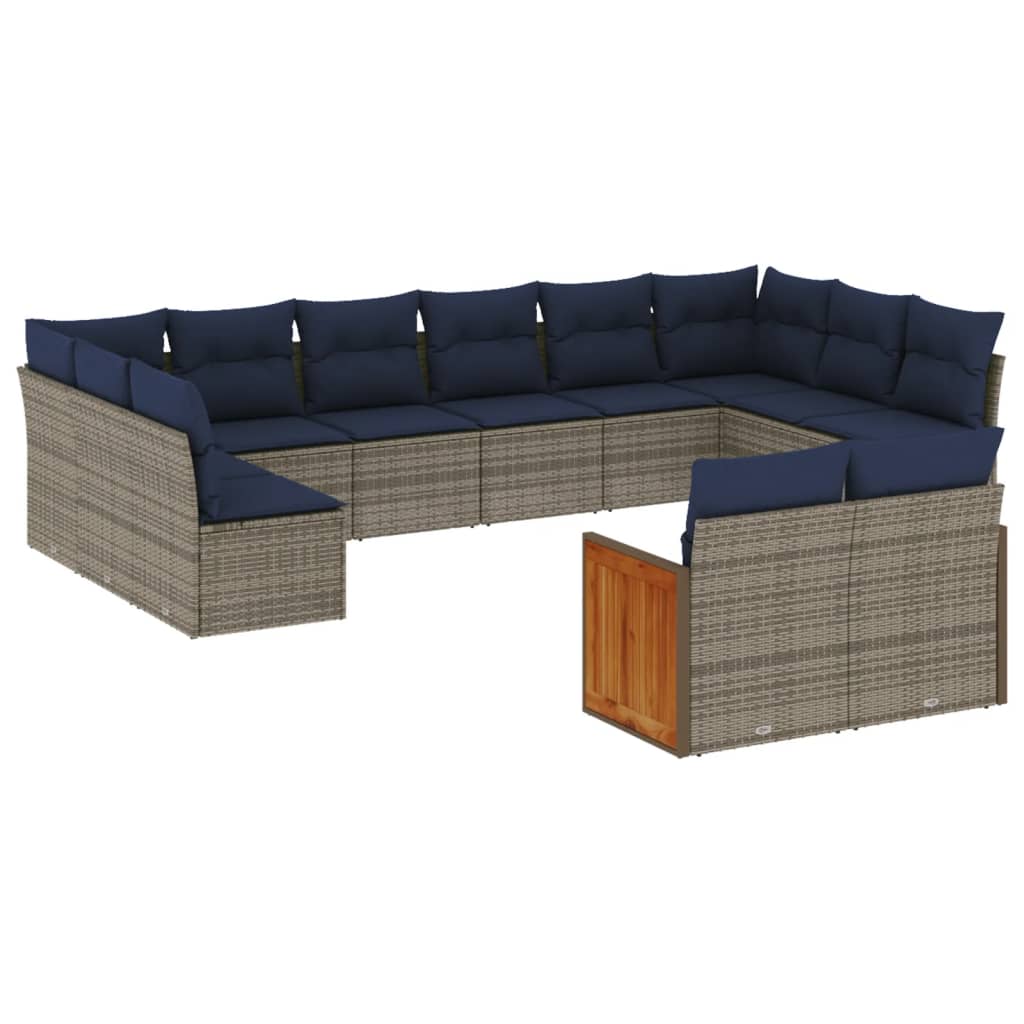 12-teiliges Gartensofa-Set mit Kissen, grau, Polyrattan