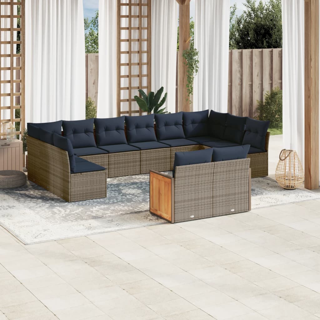 12-teiliges Gartensofa-Set mit Kissen, grau, Polyrattan
