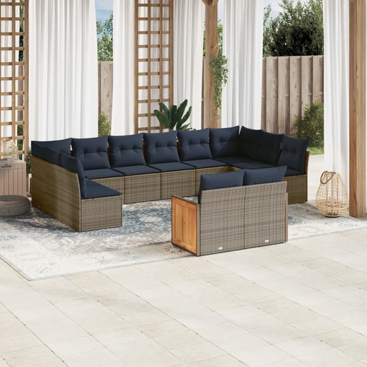 12-teiliges Gartensofa-Set mit Kissen, grau, Polyrattan