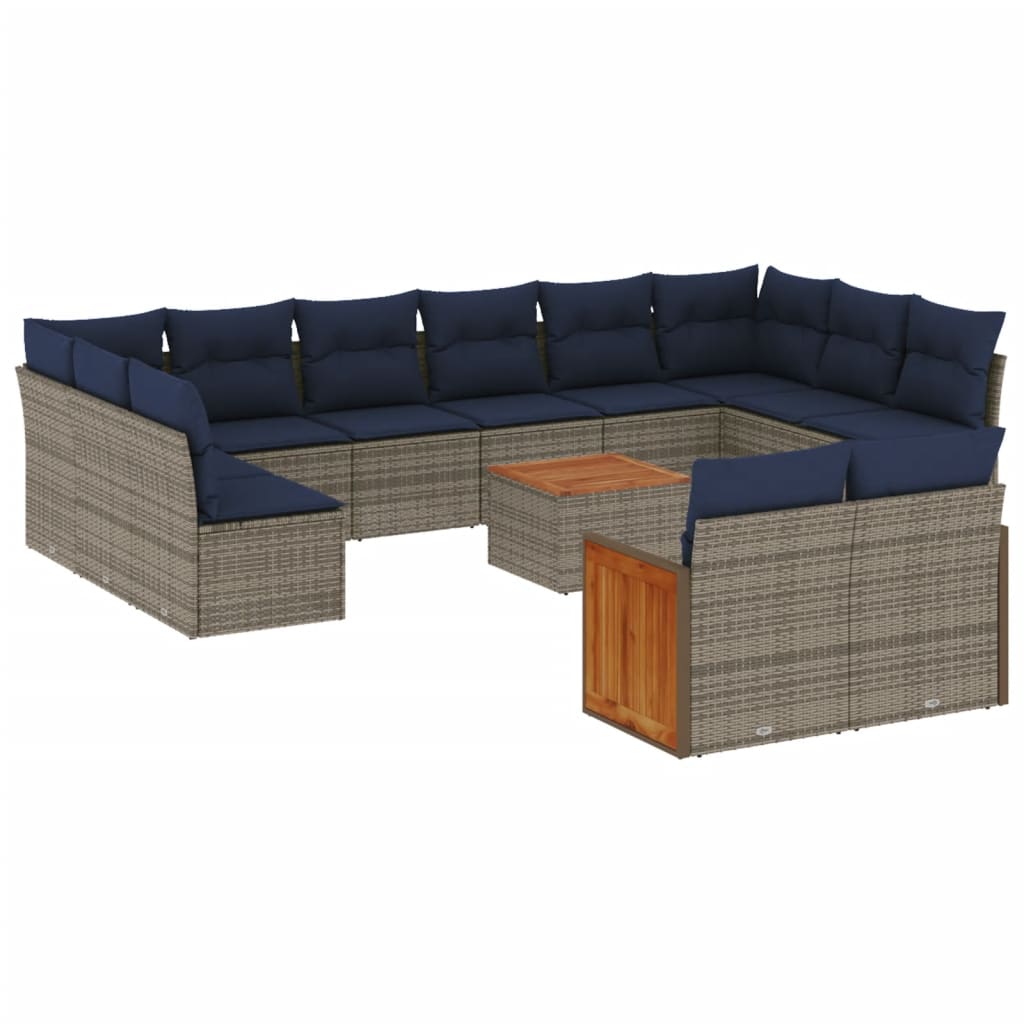 12-teiliges Gartensofa-Set mit Kissen, grau, Polyrattan