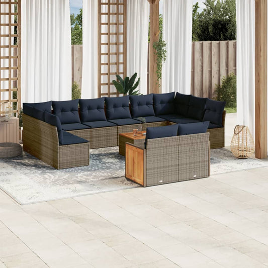 12-teiliges Gartensofa-Set mit Kissen, grau, Polyrattan
