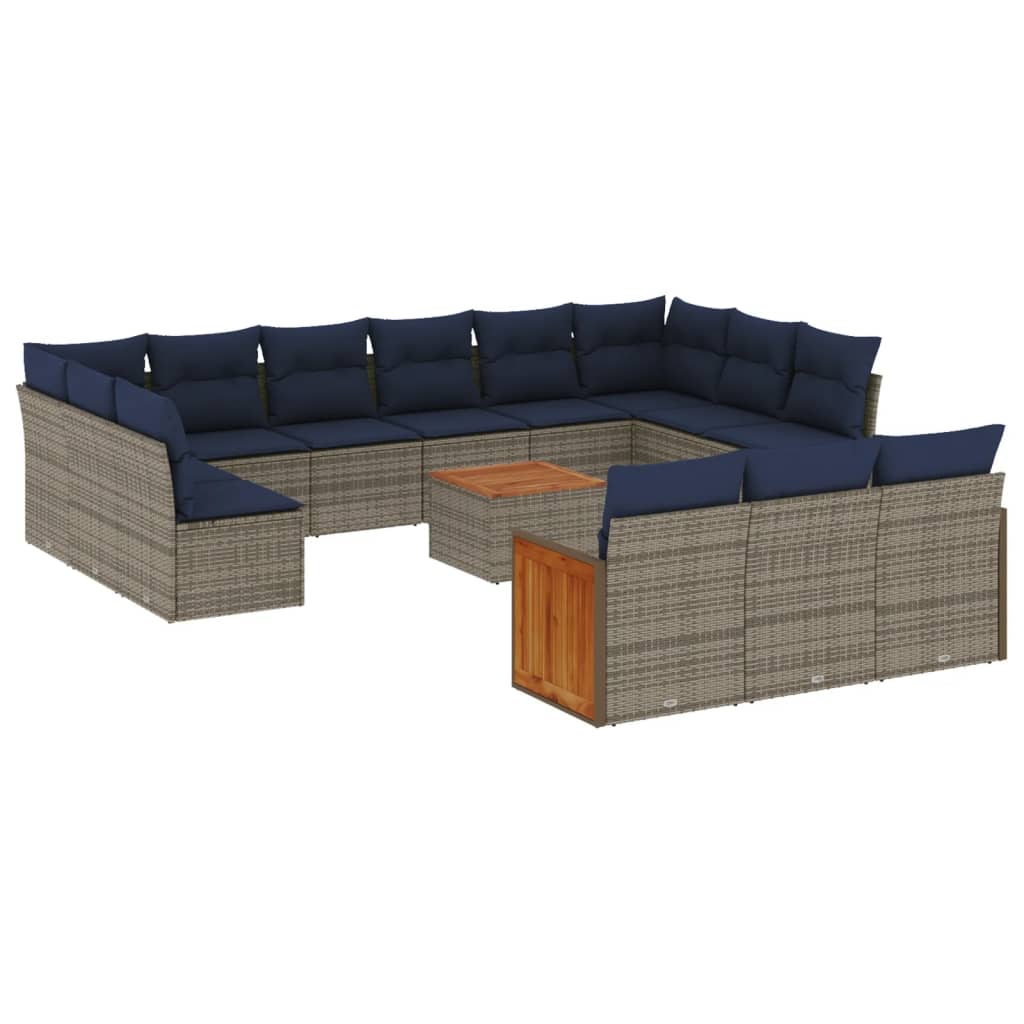 16-teiliges Gartensofa-Set mit Kissen, grau, Polyrattan