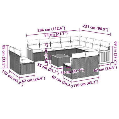 13-tlg. Garten-Sofagarnitur mit Kissen Schwarz Poly Rattan