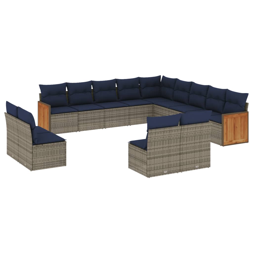 13-teiliges Gartensofa-Set mit Kissen, grau, Polyrattan