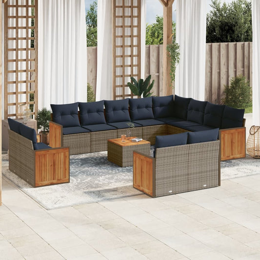 13-teiliges Gartensofa-Set mit Kissen, grau, Polyrattan