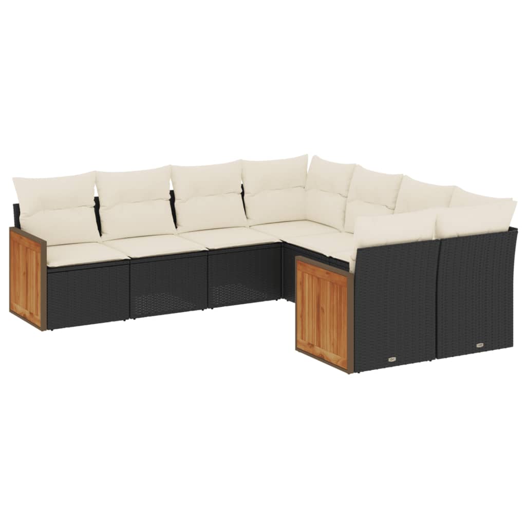 8-piece garden sofa set with cushions, black poly rattan