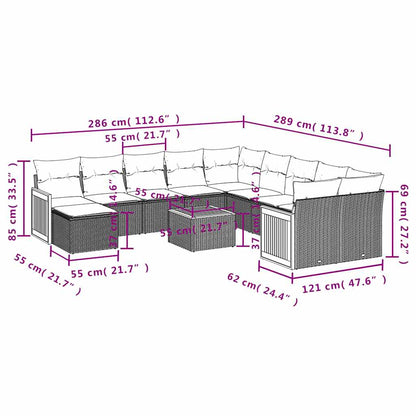 12-tlg. Garten-Sofagarnitur mit Kissen Schwarz Poly Rattan