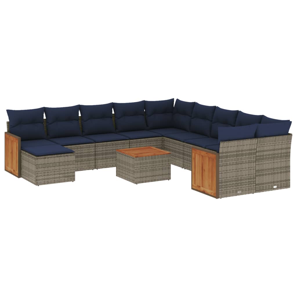 12-teiliges Gartensofa-Set mit Kissen, grau, Polyrattan