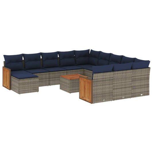 13-teiliges Gartensofa-Set mit Kissen, grau, Polyrattan