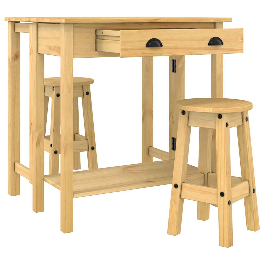 3-tlg. Bar-Set Massivholz Kiefer