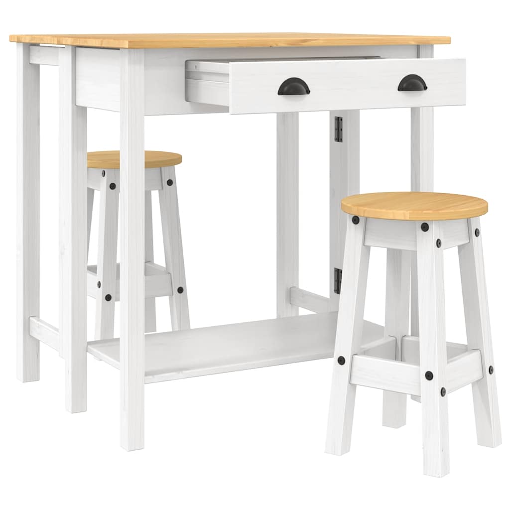3-tlg. Bar-Set Weiß Massivholz Kiefer