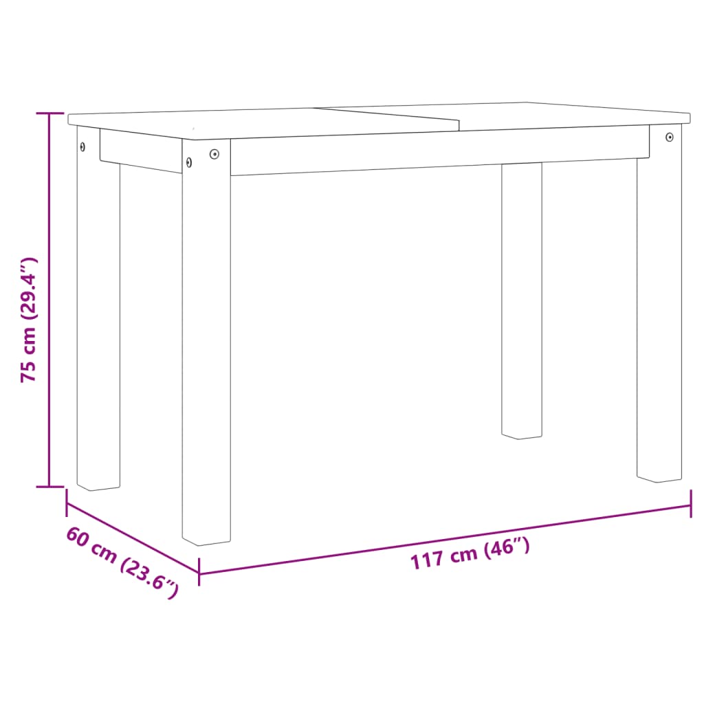 Table à manger Panama 117x60x75 cm en bois de pin massif