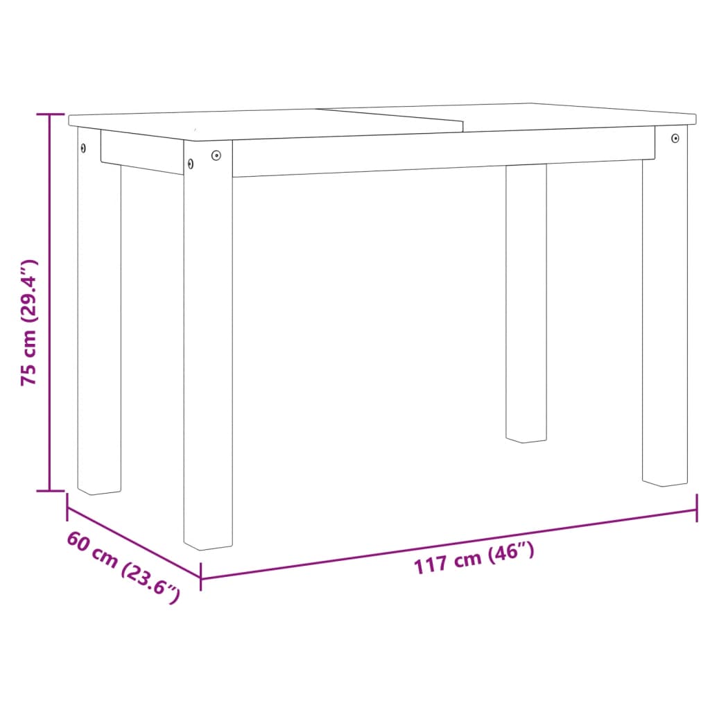 Table à manger Panama gris 117x60x75 cm bois de pin massif