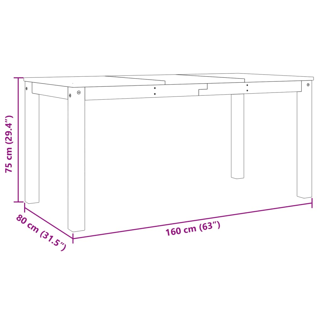 Table à manger Panama 160x80x75 cm en bois de pin massif