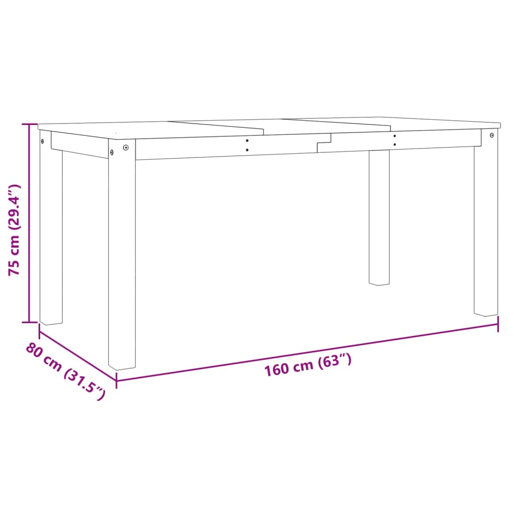 Table à manger Panama gris 160x80x75 cm bois de pin massif