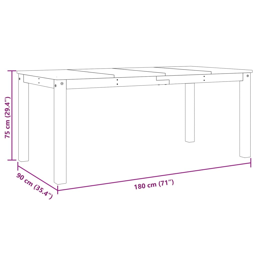 Table à manger Panama 180x90x75 cm en bois de pin massif