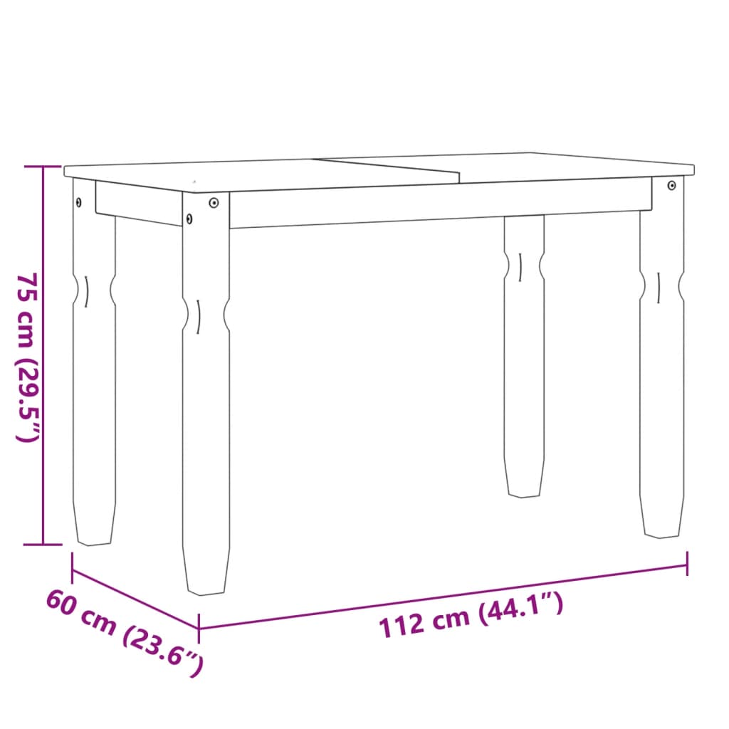 Table à manger Corona 112x60x75 cm en bois de pin massif