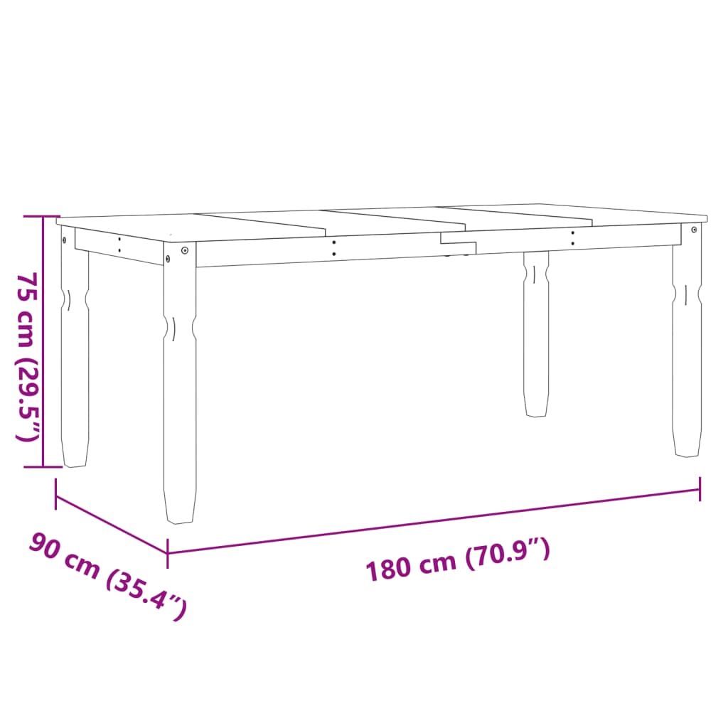 Table à manger Corona 180x90x75 cm en bois de pin massif