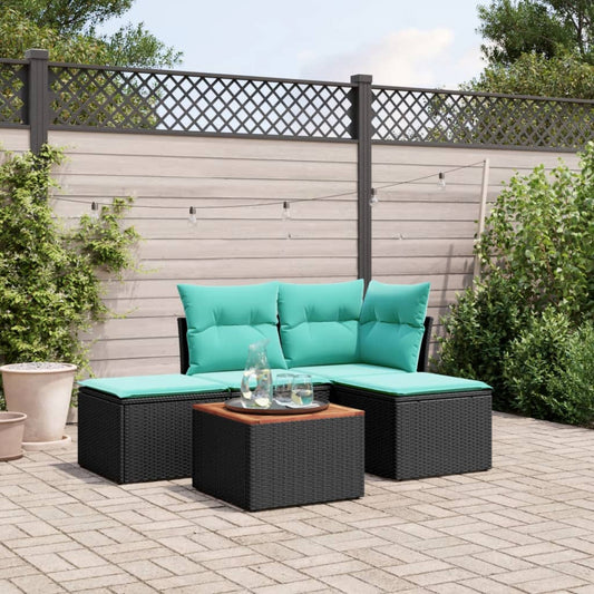 5-tlg. Garten-Sofagarnitur mit Kissen Schwarz Poly Rattan