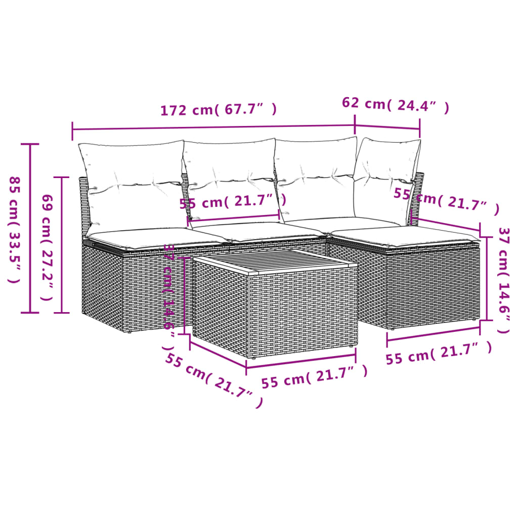 5-tlg. Garten-Sofagarnitur mit Kissen Beige Poly Rattan