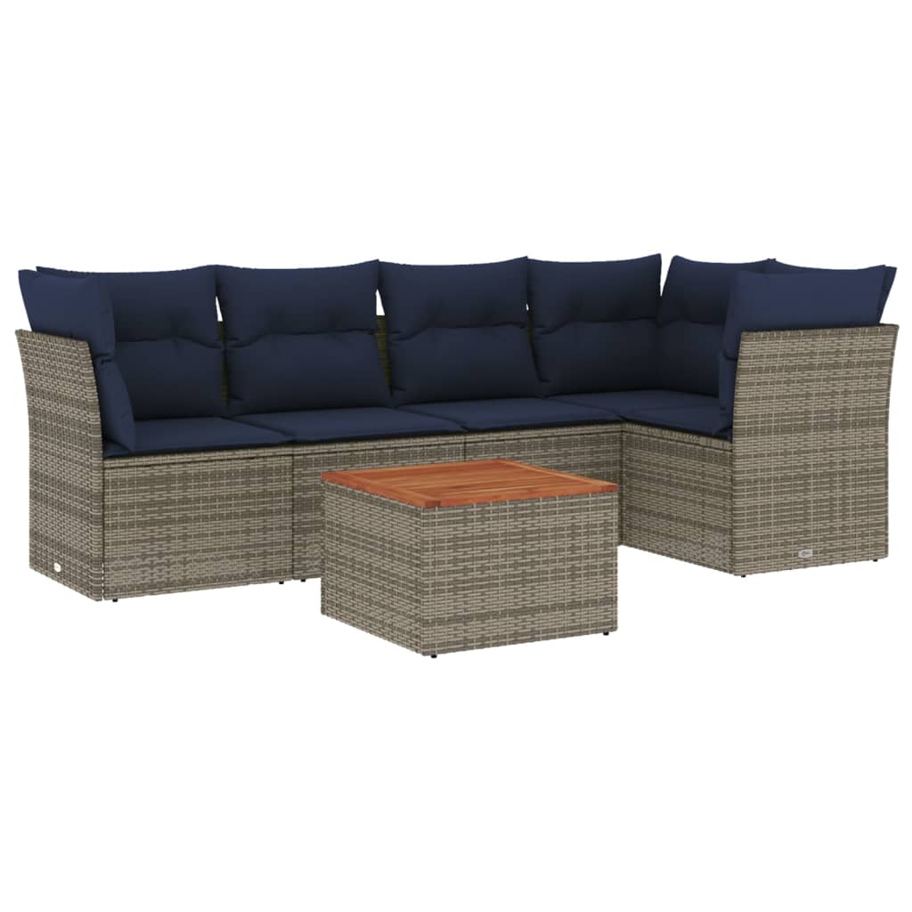 6-tlg. Garten-Sofagarnitur mit Kissen Grau Poly Rattan
